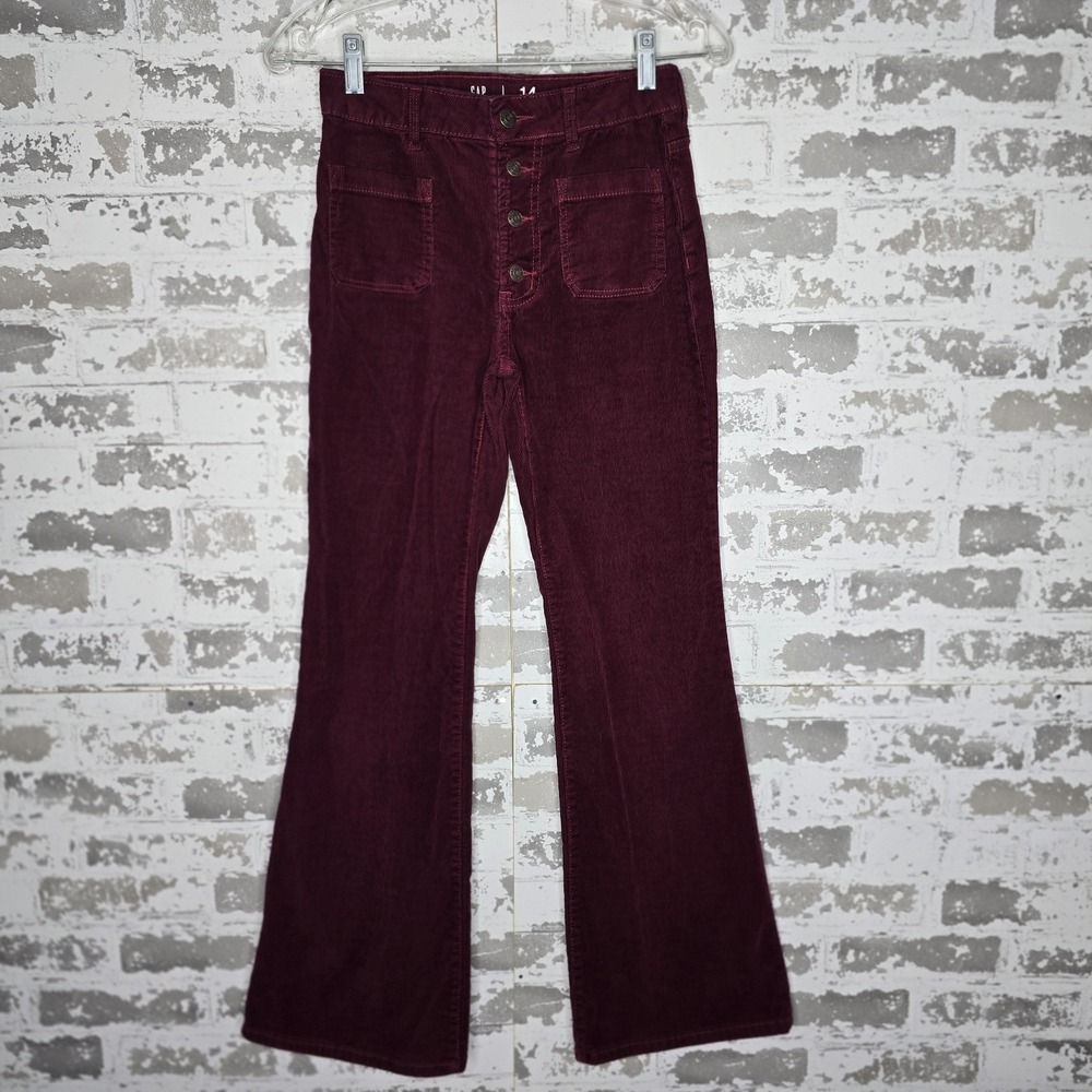 Gap Kids Corduroy‎ Pants Girls Size 14 Red 70's Flare Leg High Rise Button Fly